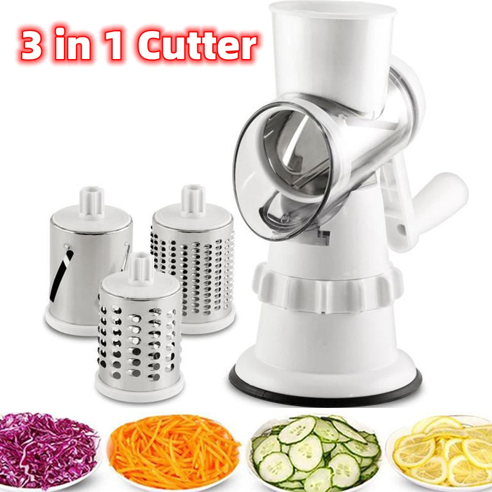 3-in-1 Vegetable Slicer – Manual Rotary Grater & Food Chopper