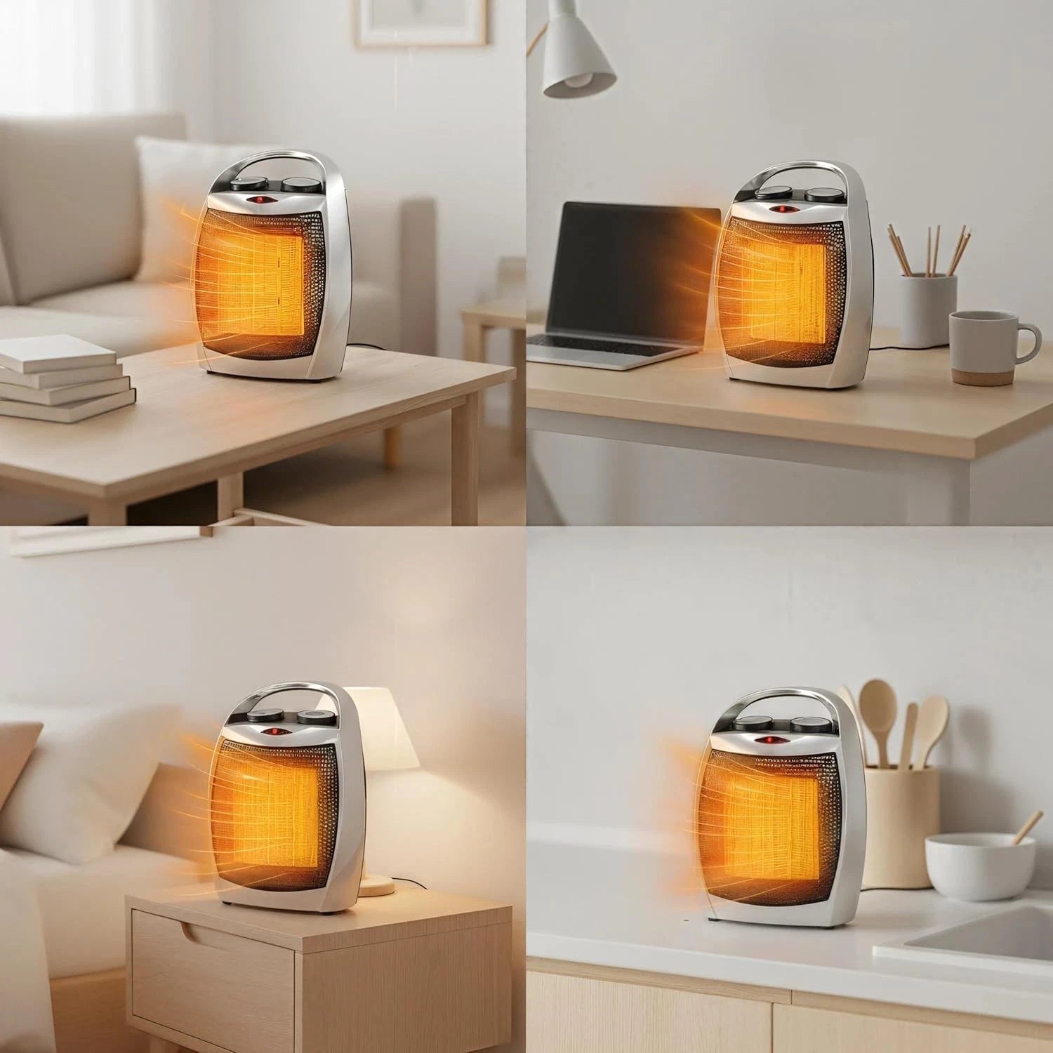 Portable Electric Space Heater with Thermostat, 1500W/750W Safe and Quiet Cerami